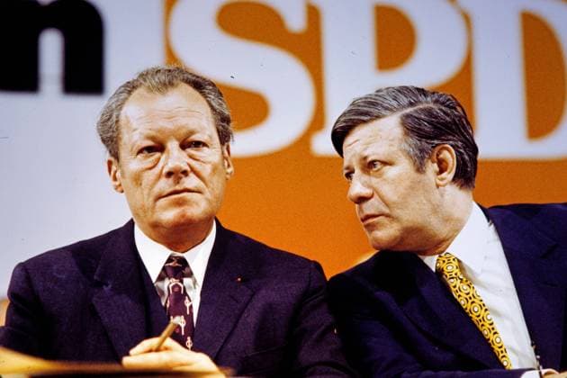 SPD Parteitag 1971 Willy Brandt und Helmut Schmidt ehemalige Bundeskanzler, Bonn Deutschland *** SPD Party Conference 1971 Willy Brandt and Helmut Schmidt former Chancellor, Bonn Germany