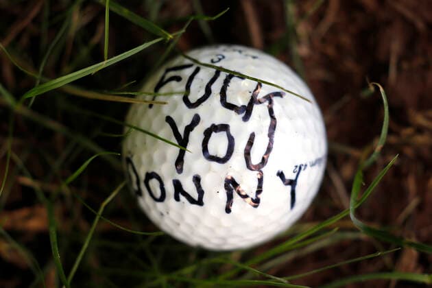 June 21, 2020, Sterling, Virginia, USA: A golf ball left by a protester is seen outside the Trump National Golf Club Washington DC in Sterling, Virginia while United States President Donald J. Trump plays golf on June 21, 2020 Sterling USA - ZUMAs152 20200621_zaa_s152_017 Copyright: xYurixGripasx