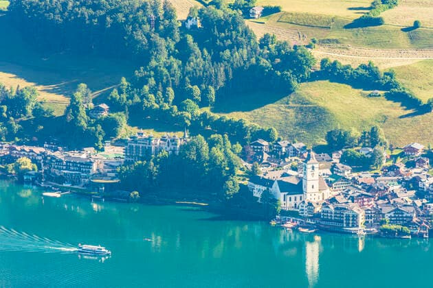 lake Wolfgangsee, town St. Wolfgang, passenger ship, excursion boat Strobl Salzburg Austria Salzkammergut