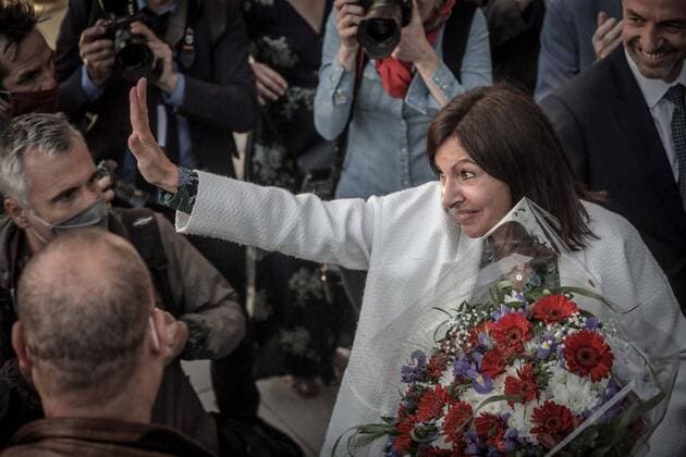 Paris, France on June 28, 2020 - Paris s incumbent Mayor and candidate for the socialist Party, PS, Anne Hidalgo delivering a speech following her reelection in the 2020 mayoral elections at the Hotel de Ville in Paris  Copyright: xLucxNoboutx
