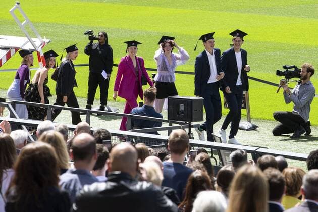 Students receive their diploma in Feyenoord football stadium De Kuip in Rotterdam, The Netherlands, 07 July 2020. Due to the measures surrounding the coronavirus, the graduation ceremony of Het Lyceum Rotterdam takes place in an appropriate manner. ANP PIETER STAM DE JONGE Copyright: xHollandsexHoogtex xxANPx x416831279x