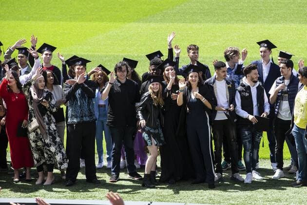 Students receive their diploma in Feyenoord football stadium De Kuip in Rotterdam, The Netherlands, 07 July 2020. Due to the measures surrounding the coronavirus, the graduation ceremony of Het Lyceum Rotterdam takes place in an appropriate manner. ANP PIETER STAM DE JONGE Copyright: xHollandsexHoogtex xxANPx x416831292x