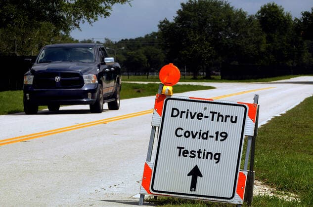July 11, 2020, Kissimmee, Florida, United States: A sign directs people to a drive through COVID-19 testing site operated by the Florida Department of Health at Osceola Heritage Park. .Coronavirus cases are surging in Florida with more than 10,000 new cases and 95 COVID-related deaths were reported today. Kissimmee United States - ZUMAs197 20200711_zaa_s197_073 Copyright: xPaulxHennessyx