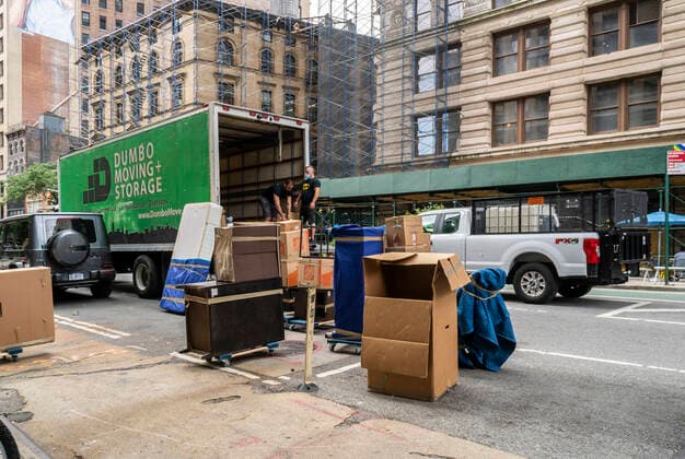New York during the COVID-19 pandemic Moving van loading up in the Flatiron neighborhood in New York on Wednesday, July 15, 2020. (  RichardxB.xLevine