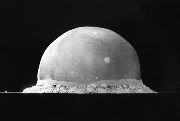 ...... Today (16 July) marks the chilling anniversary of the detonation of the first ever nuclear bomb. Now, I am become Death, the destroyer of worlds. J. Robert Oppenheimer, speaking at the detonation of his invention, the first atomic bomb. On 16 July 1945, the ?Trinity? nuclear test plunged humanity into the so-called Atomic Age. The first-ever nuclear bomb was detonated in New Mexico, at the Alamogordo Test Range. Nicknamed the gadget, the plutonium-based implosion-type device yielded 19 kilotons, creating a crater over 300 metres wide. Three weeks after the test, on 6 and 9 August 1945, nuclear bombs one of them based on the Trinity design - were dropped on the Japane Copyright: xx 40719191 EDITORIAL USE ONLY. NOT FOR USE BY NEWSPAPERS BASED IN THE UK.