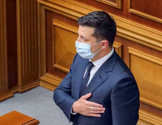 KIEV, UKRAINE - JULY 16, 2020: Ukraineâ€™s President Volodymyr Zelensky attends a meeting of Ukraine s Verkhovna Rada marking the 30th anniversary of the Declaration of State Sovereignty of Ukrain. Ivan Nikolayev TASS  TS0E0552