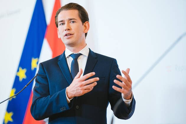 Wien 21.07.2020, Bundeskanzleramt, Wien, AUT, Bundesregierung, Pressekonferenz Coronavirus: Maskenpflicht - Weitere Massnahmen gegen Ausbreitung mit Bundeskanzler Kurz, Vizekanzler Kogler, Gesundheitsminister Anschober und Innenminister Nehammer, im Bild Sebastian Kurz (OeVP) during a press conference Coronavirus: mandatory use of masks - Further measures against spreading with Federal Chancellor Kurz, Vice Chancellor Kogler, Health Minister Anschober and Interior Minister Nehammer at the federal chancellery in Vienna, Austria on 2020 07 21.