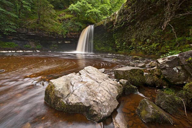Sgwd Gwladys waterfall in the Brecon Beacons in Wales UK Merthyr Tydfil, Wales, United Kingdom CR_THHE200717A-452419-01