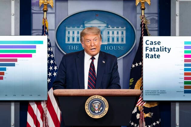 July 21, 2020, Washington, DC, United States of America: U.S. President Donald Trump delivers remarks during an update briefing on the COVID-19, coronavirus pandemic in the Briefing Room of the White House July 21, 2020 in Washington, D.C. Trump has brought back the daily briefings following a record spike in virus infections and deaths. Washington United States of America - ZUMAp138 20200721_zaa_p138_002 Copyright: xShealahxCraighead WhitexHousex