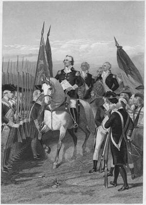 Washington Taking Command of the Army?, 3 July 1775, Painting by Alonzo Chappel, Engraving Printed by Henry J. Johnson Publisher, NY, 1879  Copyright: xJTxVintagex jtv007086