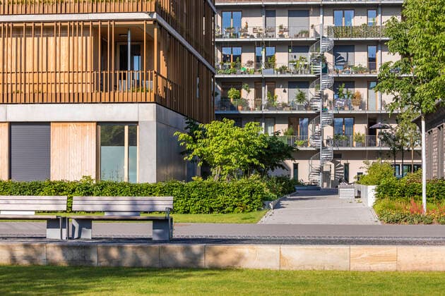 Germany, Baden-Wrttemberg, Heilbronn, Neckar, district of Neckarbogen, New energy efficient apartment buildings WDF06068