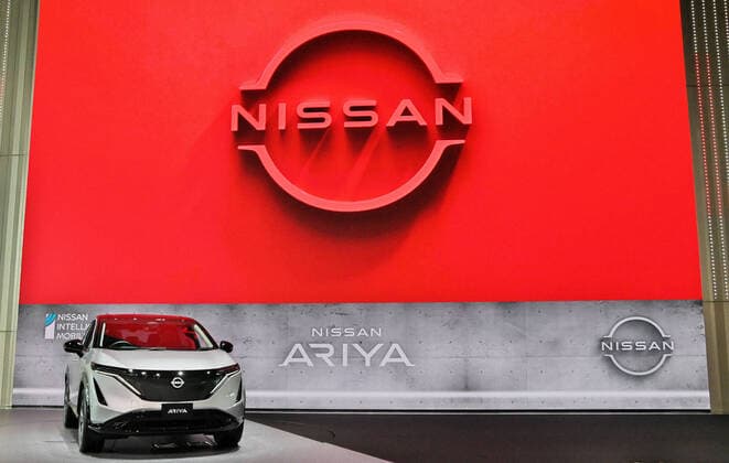 Nissan Motors new electric crossover SUV Ariya is displayed at the gallery of Nissan Motors global headquarters in Yokohama, Kanagawa-Prefecture, Japan on July 18, 2020.  (141329830)