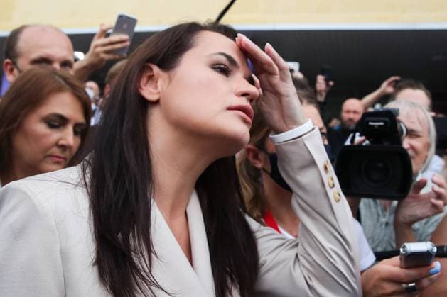 MINSK, BELARUS - AUGUST 9, 2020: Presidential candidate Svetlana Tikhanovskaya after voting in the 2020 Belarusian presidential election. Natalia Fedosenko TASS  TS0E2B67
