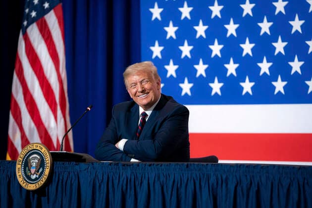 July 30, 2020, Washington, DC, United States of America: U.S. President Donald Trump smiles during a roundtable on donating plasma at the American Red Cross National Headquarters July 30, 2020 in Washington, DC. Washington United States of America - ZUMAp138 20200730_zaa_p138_033 Copyright: xTiaxDufour WhitexHousex