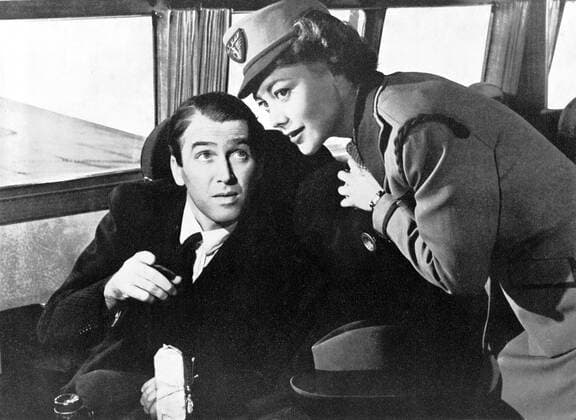 NO HIGHWAY aka NO HIGHWAY IN THE SKY JAMES STEWART, GLYNIS JOHNS Date: 1951. Strictly editorial use only in conjunction with the promotion of the film. Credit line mandatory. This image is copyright of the film company and is supplied under the terms of issue as film still. No commercial or book cover use permitted without prior consent from the film company.  Mandatory credit line: Image courtesy 20TH CENTURY FOX Ronald Grant Archive Mary Evans