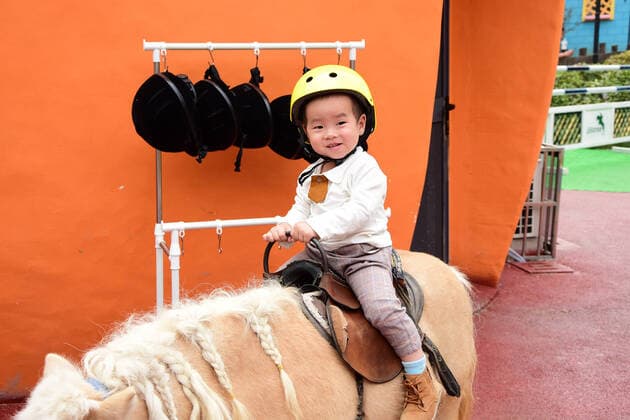 IMAGO Creative: Klimawandel - Umwelterziehung Happy little baby riding a pony  596787844736352419 ,model released, Symbolfoto