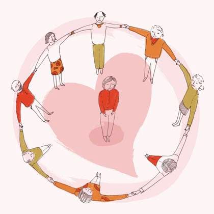 Internationaler Tag der Freundschaft Frau von liebenden Freunden und Familie umgeben *** Woman surrounded by loving friends and family  Copyright: xTrinaxDalzielx 12000107
