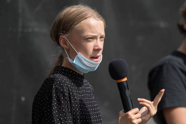 Bilder des Jahres 2020, News 08 August News Themen der Woche KW34 News Bilder des Tages Greta Thunberg auf der Pressekonferenz nach dem treffen mit der Bundeskanzlerin in Berlin (Foto vom 20.08.2020). Greta Thunberg und weitere prominente Klimaaktivistinnen haben von der Bundesregierung groessere Anstrengungen im Kampf gegen den Klimawandel gefordert. Deutschland, das derzeit die EU-Ratspraesidentschaft innehat, muesse sich seiner Verantwortung stellen und die Klimakrise als Krise behandeln , sagte die schwedische Klimaaktivistin am Donnerstag in Berlin nach einem Treffen mit Bundeskanzlerin Angela Merkel (CDU). An dem rund 90-minuetigen Gespraech im Kanzleramt nahmen auch die deutsche Fridays for Future -Vertreterin Luisa Neubauer sowie die Belgierinnen Anuna de Wever und Adelaide Charlier teil. (Siehe epd-Meldung vom 20.08 Copyright: epd-bildx ChristianxDitsch EDITORIAL USE ONLY