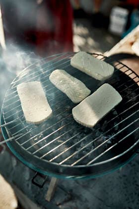 Halloumi cheese on barbecue grill ZEDF03566