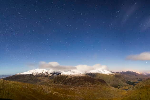 The MacGillycuddy s Reeks covered in snow at night with stars in the sky at winter; County Kerry, Ireland  Copyright: MichealxHoward 13492090