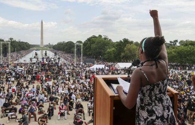 Bilder des Jahres 2020, News 08 August News Themen der Woche KW35 News Bilder des Tages Yolanda Renee King, granddaughter of Rev. Martin Luther King Jr., speaks at the Get Your Knee Off Our Necks Commitment March on Washington 2020 at the Lincoln Memorial in Washington, DC, on August 28, 2020. The 2020 March on Washington comes on the 57th anniversary of Dr. Martin Luther King s historic march, when he delivered his I Have a Dream speech.  WAX20200828358 JONATHANxERNST