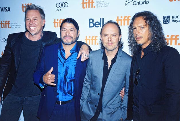 29 August 2020 - Heavy-metal icons Metallica (James Hetfield, Robert Trujillo, Lars Ulrich and Kirk Hammett) rocks virtual concert at drive-in theaters across the United States and Canada. File Photo: 2013 Toronto International Film Festival, Toronto, Ontario, Canada. Photo Copyright: xAdMedia MediaPunchx