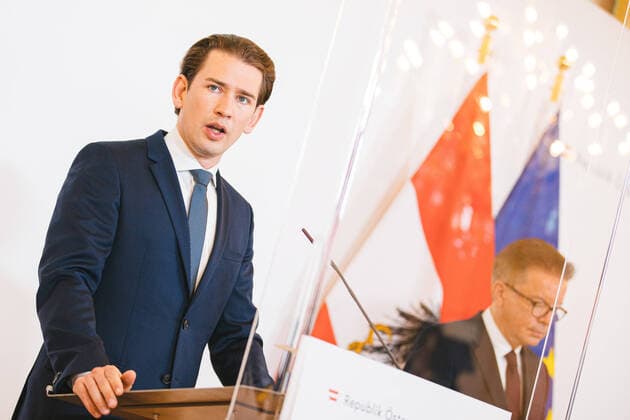 Wien 11.09.2020, Bundeskanzleramt, Wien, AUT, Bundesregierung, Pressekonferenz zur zweiten Schaltung der Corona-Ampel, im Bild Sebastian Kurz (OeVP) during a press conference for the second switching of the Corona traffic light at the federal chancellery in Vienna, Austria on 2020 09 11.