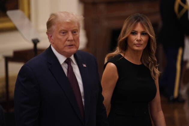 September 11, 2020, Washington, District of Columbia, USA: United States President Donald Trump and First lady Melania Trump depart the ceremony where the President presented the Medal of Honor to Sergeant Major Thomas Payne, United States Army, left, in the East Room of the White House in Washington, DC on September 11, 2020. Payne is the 1st living Delta Force member to receive the Medal of Honor Washington USA - ZUMAs152 20200911_zaa_s152_075 Copyright: xChrisxKleponisx