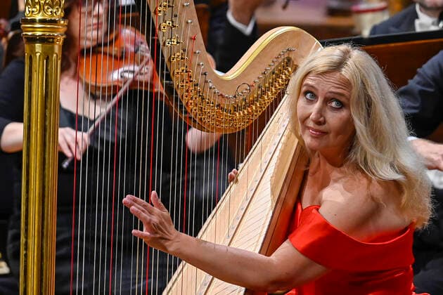 Czech Harpist Jana Bouskova (pictured) and PKF - Prague Philharmonia perform during the concert of Dvorak Prague international music festival. PKF - Prague Philharmonia is conducted by Marek Sedivy in Prague, Czech Republic, September 16, 2020. (CTKxPhoto VitxSimanek) CTKPhotoP202009161061101 VIS 003