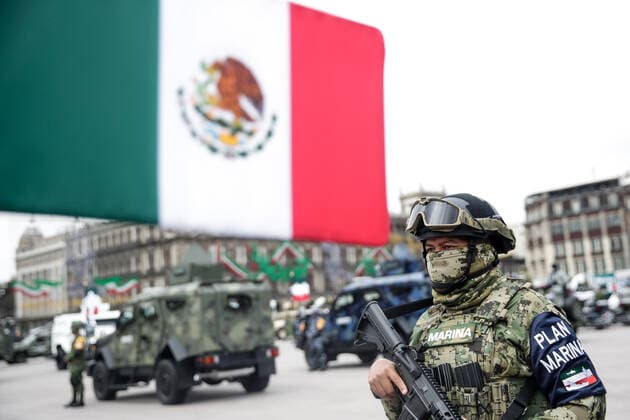 (200917) -- MEXICO CITY, Sept. 17, 2020 -- A marine attends Mexico s Independence Day military parade in Mexico City, capital of Mexico, Sept. 16, 2020. (Photo by Xinhua) MEXICO-MEXICO CITY-INDEPENDENCE DAY-PARADE FranciscoxCanedo 