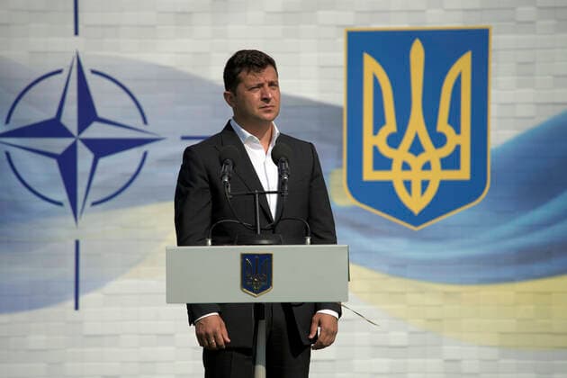 LVIV REGION, UKRAINE - SEPTEMBER 17, 2020 - President of Ukraine Volodymyr Zelenskyy attends the opening of Exercise Rapid Trident 2020 at the International Peacekeeping and Security Center (IPSC) near Yavoriv, Lviv Region, western Ukraine. President Volodymyr Zelensky considers the establishment of peace, the return of all illegally detained people and Ukrainian territories, and the provision of a modern, capable army as the main priorities for his presidency. Exercise Rapid Trident 2020 in Lviv Region  Copyright: xMARKIIANxLYSEIKOx
