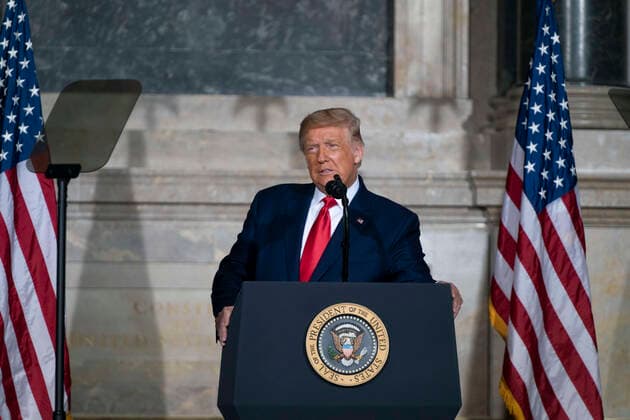 September 17, 2020, Washington, District of Columbia, USA: United States President Donald J. Trump makes remarks at the White House Conference on American History in observance of Constitution Day at the National Archives in Washington, DC on Thursday, September 17, 2020 Washington USA - ZUMAs152 20200917_zaa_s152_150 Copyright: xAlexxEdelmanx