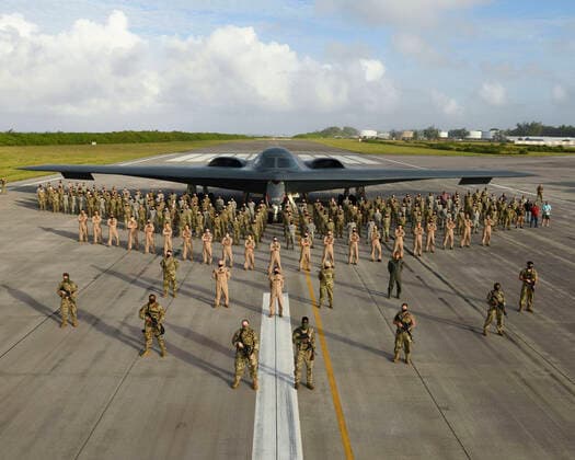 Aug 31, 2020 - British Indian Ocean Territory - More than 200 members, government employees and contractors assigned to the 393rd Expeditionary Bomb Squadron, pose for a group photo at Naval Support Facility Diego Garcia, Aug. 31, 2020. The 393rd EBS deployed with three B-2 Spirits as part of a Bomber Task Force, which tests the readiness of Airmen and equipment, as well as their collective ability to operate at forward locations. British Indian Ocean Territory - ZUMAz90_ 20200831_sha_z90_834 Copyright: xU.S.xAirxForcex