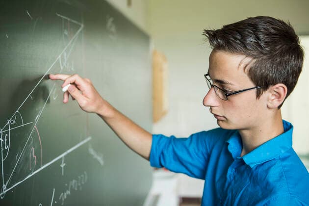 Austria, Student calculating at blackboard model released Symbolfoto DIS000111