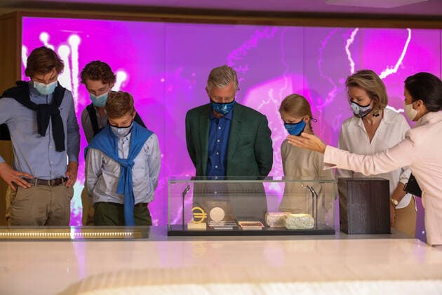 Prince Gabriel, Prince Emmanuel, King Philippe - Filip of Belgium, Princess Eleonore and Queen Mathilde of Belgium pictured during a royal visit to the House of European History (Huis van de Europese Geschiedenis - Maison de l histoire Europeennee), in Brussels, Sunday 20 September 2020. Together with Car Free Sunday, Brussels holds its Open Monuments Day.  NICOLASxMAETERLINCK 2547779