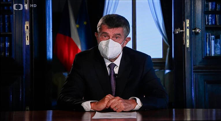 Czech Prime Minister Andrej Babis (ANO) delivers address about coronavirus epidemic to the citizens on television, on September 21, 2020, in Prague, Czech Republic.