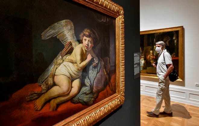 Journalistic tour of the big international exhibition of works by Rembrandt van Rijn called Rembrandt: Portrait of a Man, took place in the Kinsky Palace in Prague, Czech Republic, on September 24, 2020. On the photo is seen Cupid Blowing a Soap Bubble painting. (CTKxPhoto VitxSimanek) CTKPhotoP202009240654001 VIS 002