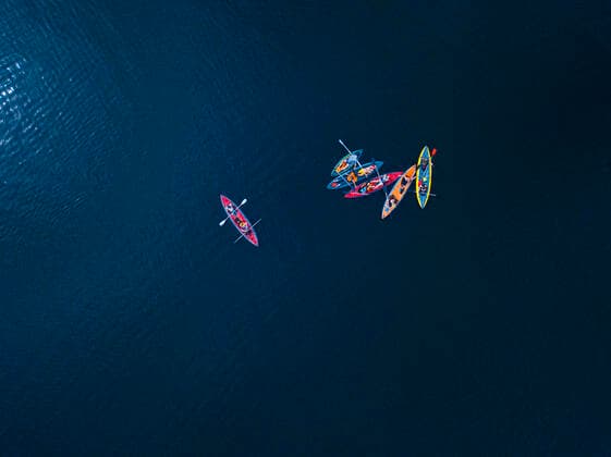 Aerial view of people kayaking in Vuoksi river model released Symbolfoto KNTF05211