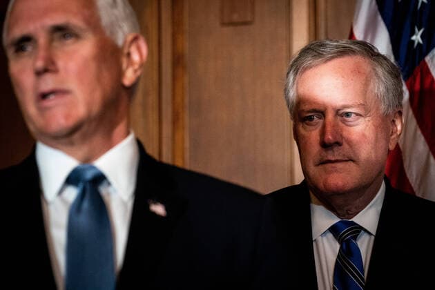 White House Chief of Staff Mark Meadows looks on as Vice President Mike Pence speaks during a meeting with Judge Amy Coney Barrett, President Donald Trump s nominee to the Supreme Court, and Senate Majority Leader Mitch McConnell (R-KY) (not pictured) in the Capitol in Washington, DC on September 29, 2020. (Erin Schaff The New York Times) Copyright: xPoolxphotox 2020xThexNewxYorkxTimesxfromxConsolidatedxNewsxPhotosxAllxRightsxReservedx