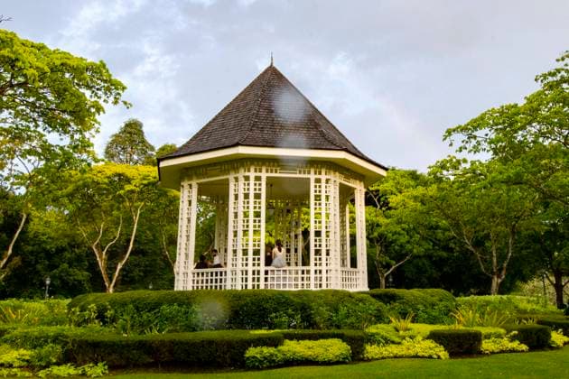 (200930) -- SINGAPORE, Sept. 30, 2020 -- A rainbow is seen over the Singapore Botanic Gardens in Singapore on Sept. 30, 2020. (Photo by Xinhua) SINGAPORE-RAINBOW ThenxChihxWey 