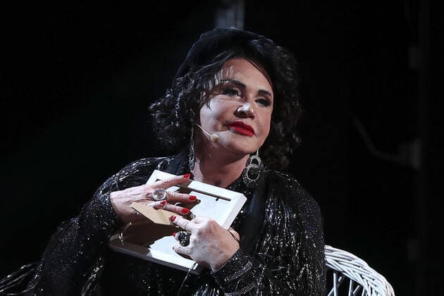 MOSCOW, RUSSIA - SEPTEMBER 30, 2020: Nadezhda Babkina, artistic director of the Russkaya Pesnya Russian Song Moscow State Folklore Music Theatre, performs during a concert marking her 70th birthday. Mikhail Tereshchenko TASS  TS0E90C1