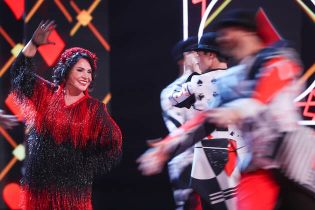 MOSCOW, RUSSIA - SEPTEMBER 30, 2020: Nadezhda Babkina (L), artistic director of the Russkaya Pesnya Russian Song Moscow State Folklore Music Theatre, performs during a concert marking her 70th birthday. Mikhail Tereshchenko TASS  TS0E90C8