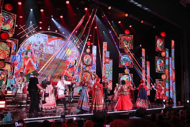 MOSCOW, RUSSIA - SEPTEMBER 30, 2020: Nadezhda Babkina, artistic director of the Russkaya Pesnya Russian Song Moscow State Folklore Music Theatre, gives a concert marking her 70th birthday. Mikhail Tereshchenko TASS  TS0E90D1