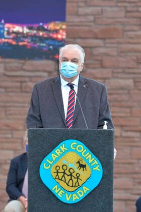 Las Vegas NV - Oct 01: Steve Sisolak speaking at the sunrise remembrance service marking three years since the mass shooting that Killed 58 at the Clark County Government Center amphitheater in downtown Las Vegas on on October 01, 2020. Copyright: xDamairsxCarter MediaPunchx