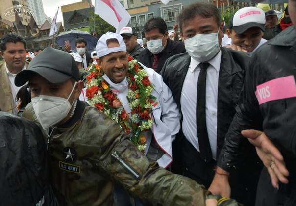 October 1, 2020, La Paz, La Paz, Bolivia: Bolivian presidential candidate LUIS FERNANDO CAMACHO gets to a meeting. Camacho, who took a fundamental role in the consolidation of the coup against Morales, does not give up and hopes to be the only postulate to face the Movement for Socialism (MAS) in the October 18 elections. La Paz Bolivia - ZUMAl72_ 20201001_znp_l72_002 Copyright: xChristianxLombardix