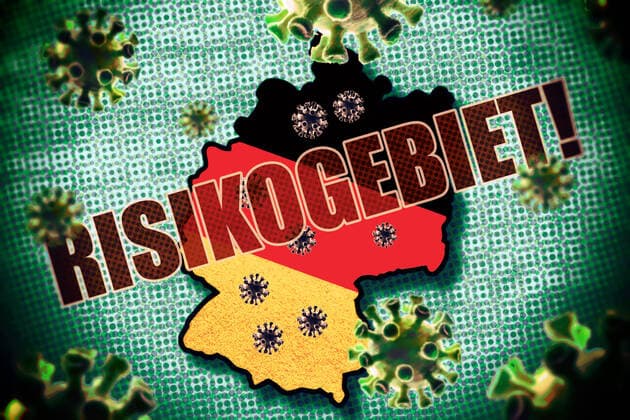 FOTOMONTAGE, Deutschland-Grenzen und Coronaviren, Corona-Risikogebiete in Deutschland, Symbolfoto