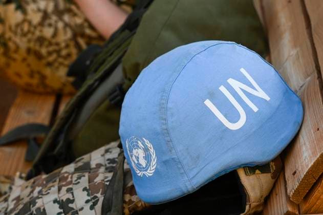 Mali, Gao, Minusma UN mission MALI, Gao, Minusma UN peace keeping mission, Camp Castor, german army Bundeswehr, blue helmet of UN *** MALI, Gao, UN Mission Minusma, Multidimensionale Integrierte Stabilisierungsmission der Vereinten Nationen in Mali, CAMP CASTOR der Bundeswehr, Blauhelm der UNO Gao Mali