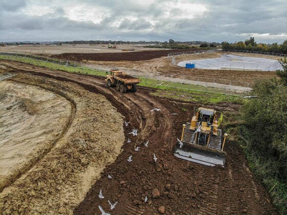 October 17, 2020, Sevington, United Kingdom: (Editor™s note: image taken by a drone).Truck transporting soil during the construction of the new Sevington Inland Border Facility, Ashford, Kent. Sevington United Kingdom - ZUMAs197 20201017_zaa_s197_093 Copyright: xEdwardxCrawfordx