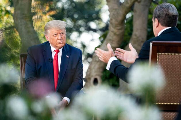 U.S President Trump Sinclair Broadcast Town Hall October 20, 2020, Washington, DC, United States of America: U.S. President Donald Trump, participates in a Sinclair Broadcast town hall event with host Eric Bolling in the Rose Garden of the White House October 20, 2020 in Washington, D.C. Sinclair is a conservative media outlet competing with Fox News. (Credit Image: Joyce Boghosian White House Planet Pix via ZUMA Wire) Washington The White House DC United States of America