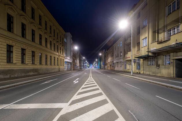 Curfew in Czechia from 21:00 to 04:59. During the night, people may go to and from work, make urgent trips to a doctor and walk the dog outside, but only within up to a half-kilometre distance from their homes. People may also walk a dog outside, but not get more than half a kilometre from their home. City center of Hradec Kralove, Czech Republic, October 28, 2020. (CTKxPhoto DavidxTanecek) CTKPhotoP202010281085201  TAD 009